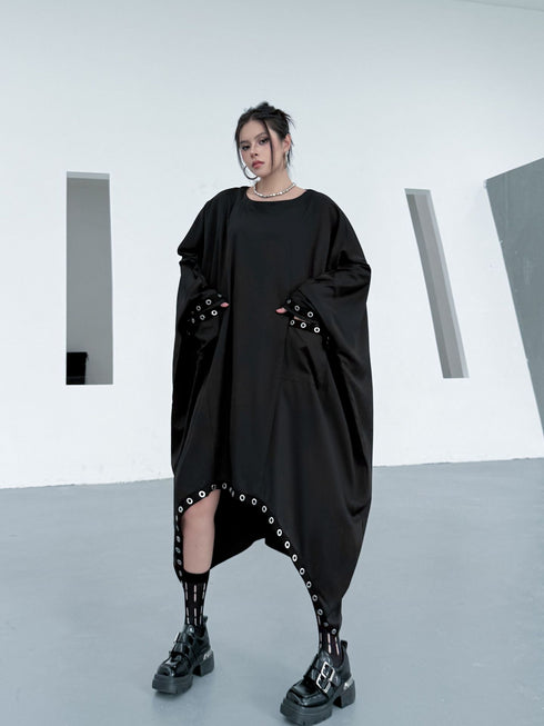 Eyelet Draped Oversized Dress